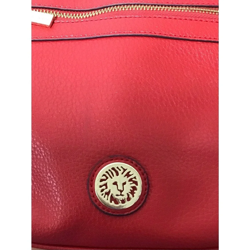 Anne Klein Red Leather Handbag with‎ Polka Dot Interior